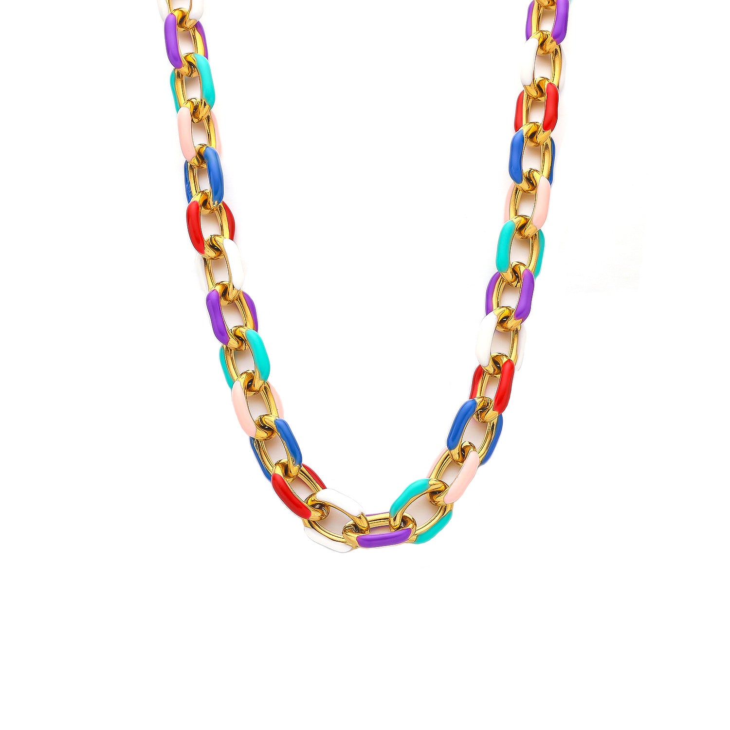 Wholesale Titanium Steel Enamel Drop Glue Seven Color Cuban Necklaces